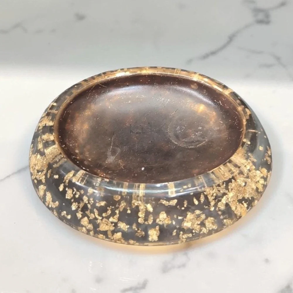 Nicole‎ Miller Copper Flake Clear Lucite Soap Holder, Gold Bathroom Accessory